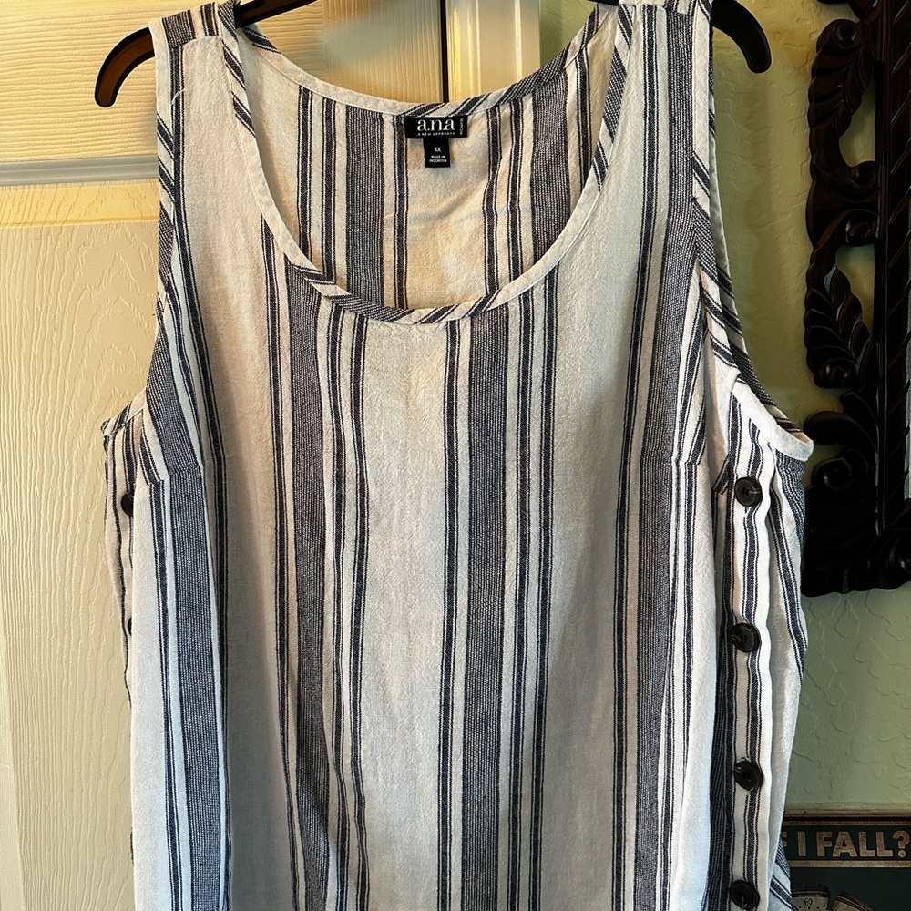 a.n.a Black and White Striped Tank Top